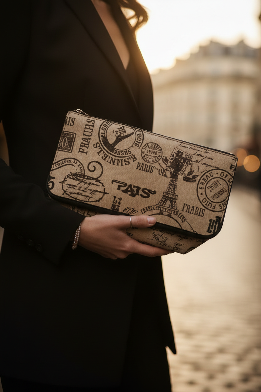 Paris Postmark Canvas Clutch