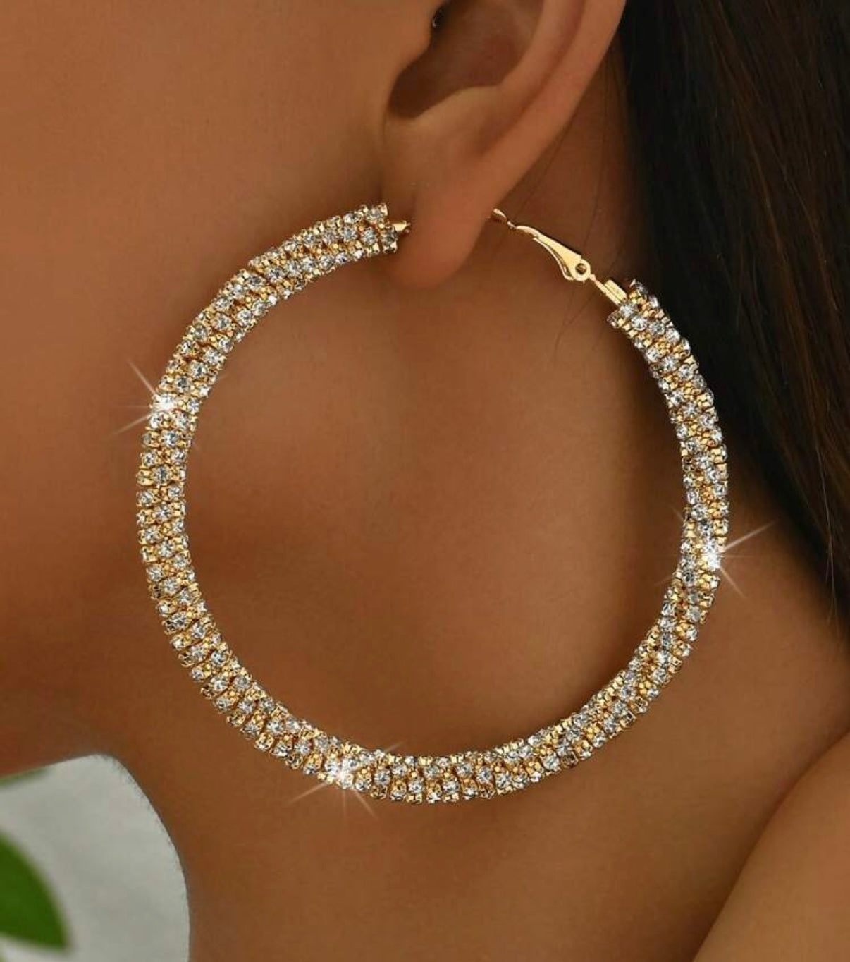 Gold Rhinestone Hoops