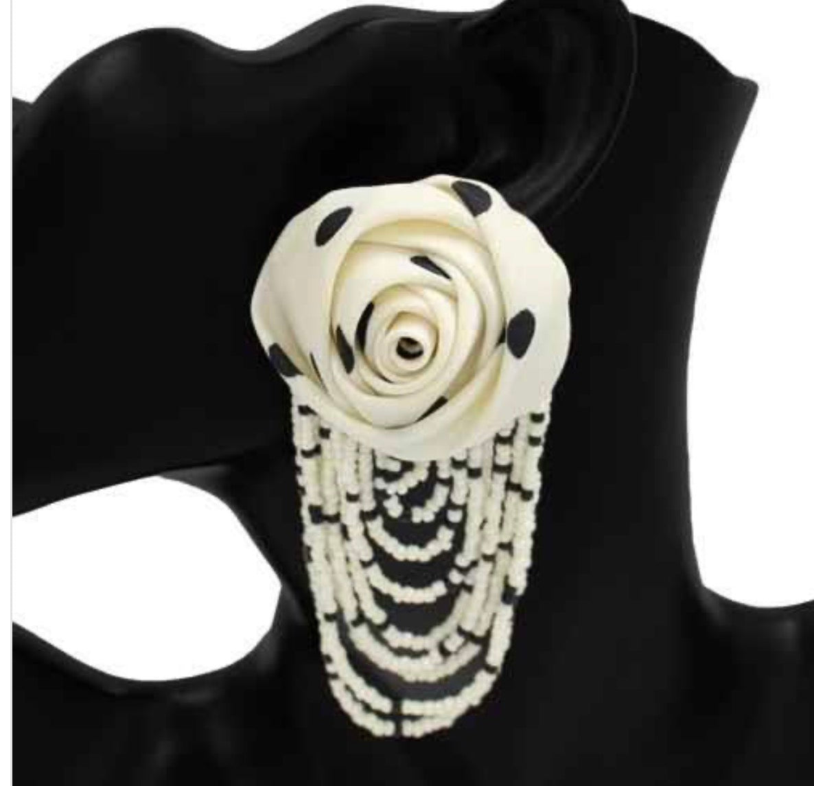 IPolka Dot Rose Beaded Fringe Statement Earrings