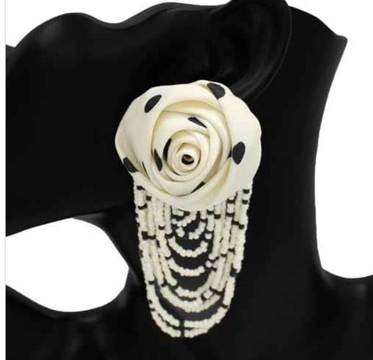 IPolka Dot Rose Beaded Fringe Statement Earrings